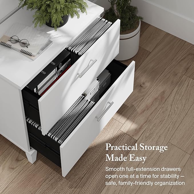 Bush Furniture 2 Drawer Lateral File Cabinet, Letter and Legal-Size Document Storage for Home or Professional Office, Somerset Collection, White