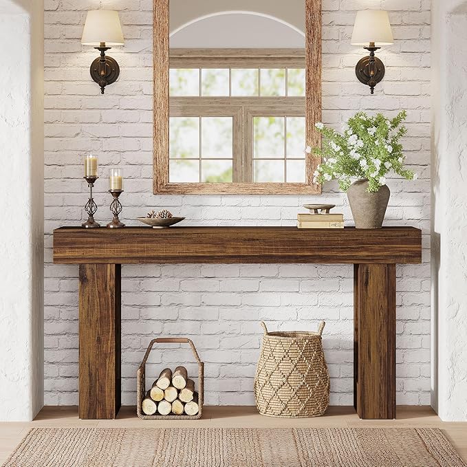 Tribesigns Console Table, 63" Farmhouse Entryway Table, Rectangular Wooden Accent Console for Entrance, Hallway & Living Room(Rustic Brown)
