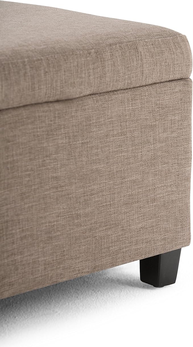 SIMPLIHOME Avalon 48 inch Wide Contemporary Rectangle Storage Ottoman Bench in Fawn Brown Linen Look Fabric, Assembled, for the Living Room, Entryway and Family Room