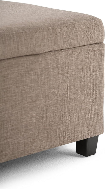 SIMPLIHOME Avalon 48 inch Wide Contemporary Rectangle Storage Ottoman Bench in Fawn Brown Linen Look Fabric, Assembled, for the Living Room, Entryway and Family Room