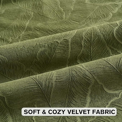 FUTEI Moss Green Velvet Throw Pillow Covers 20x20 Inch Set of 2,Soft Embossed Leaf-Relief Textured Cushion Cases,Natural Home Decor for Couch Living Room