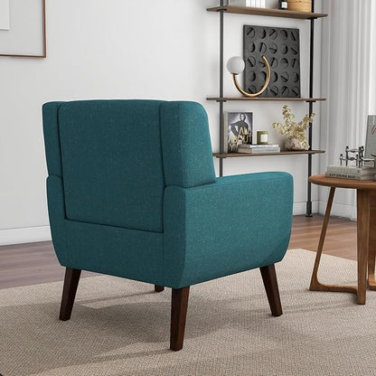 Accent Chair, Mid-Century Modern Fabric Chairs with Arms for Living Room, Comfy Upholstered Club Single Sofa Armchair for Bedroom Waiting Room with Solid Wood Frame (Fabric Turquoise, Set of 2)