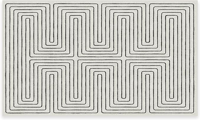 RUGGABLE x Jonathan Adler Machine Washable Modern Area Rug – Labyrinth Black/Ivory 3x5, Stain-Resistant, Non-Slip – Small Rugs for Living Room, Bedroom, Hallway, Entryway & Office–with Cushioned Pad