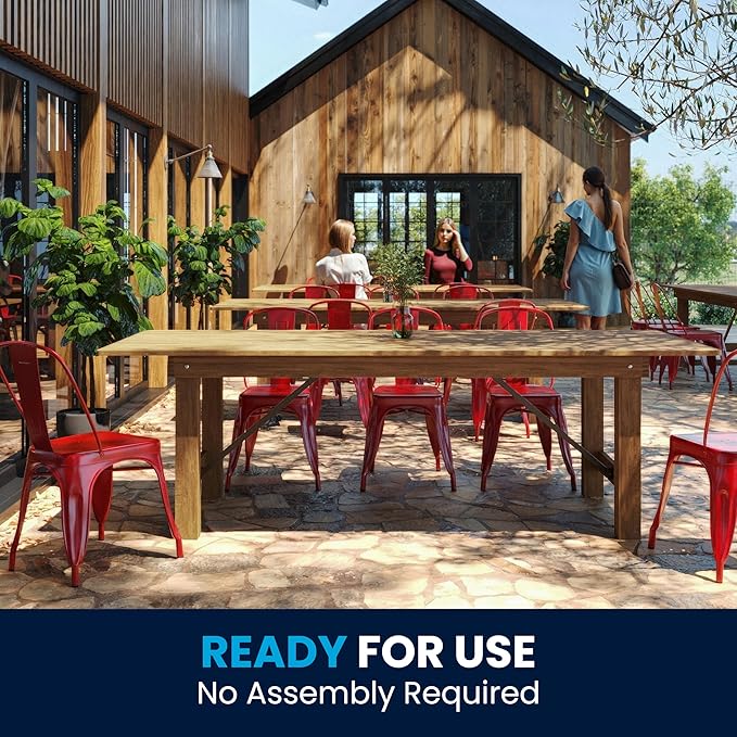 Flash Furniture Hercules Series 8' x 40" Rustic Solid Pine Folding Dining Table, Rectangular Antique Farmhouse Dining and Event Extension Table