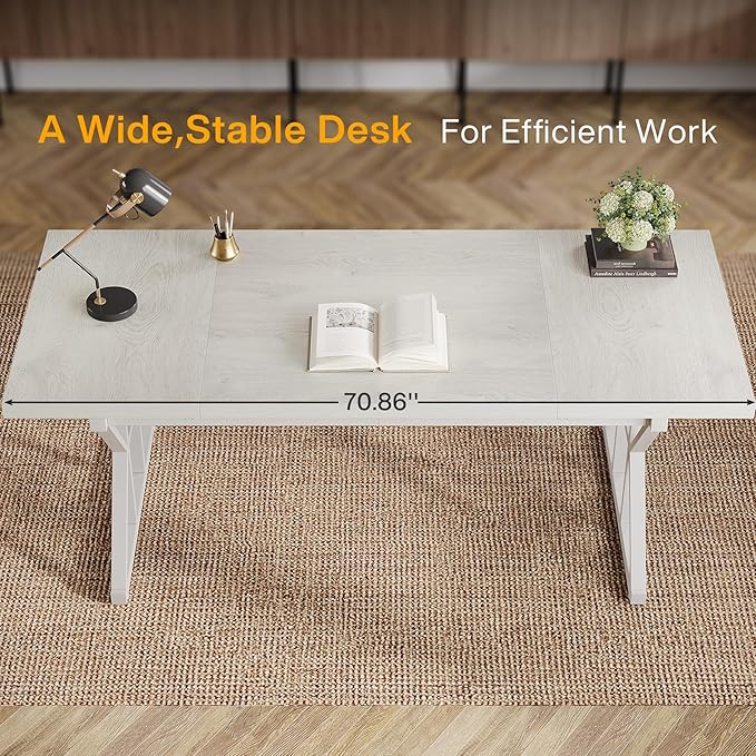 Tribesigns 70.86-Inch Large Executive Desk, Industrial Home Office Computer Desk, Simple Long Writing Study Table Business Furniture (White)