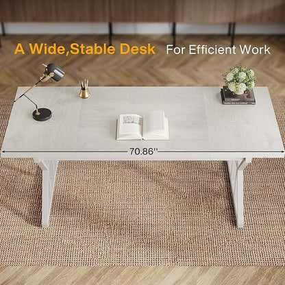 Tribesigns 70.86-Inch Large Executive Desk, Industrial Home Office Computer Desk, Simple Long Writing Study Table Business Furniture (White)