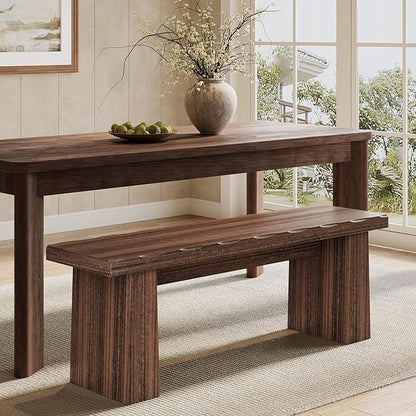 LITTLE TREE 47-Inch Wooden Entryway Bench, Farmhouse Dining Bench with Sturdy Frame for Dining Room, Bedroom, Living Room Hallway Kitchen, Easy Assembly (Mahogany)