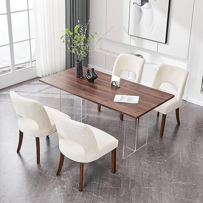 VKNOW Wooden Dining Chairs Set of 4, Modern Fabric Upholstered Dining Room Chair Kitchen Chairs, Farmhouse Dinner Chair for Kitchen Dining Room, Cream