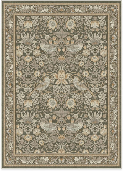 RUGGABLE x Morris & Co Washable Area Rug–Strawberry Thief Stone Gold 5x7, Stain-Resistant, Non-Slip–Medium Machine Washable Rugs for Living Room, Bedroom, Hallway, Entryway & Office–with Standard Pad
