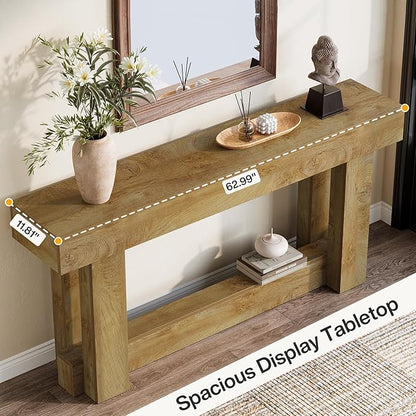 Tribesigns 63-Inch Wood Console Table, 2-Tier Narrow Long Farmhouse Entryway Table for Living Room, Hallway, Entrance