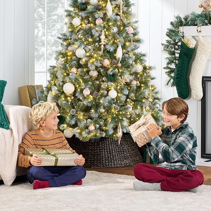 Best Choice Products Full Scotch Pine Christmas Tree, 6ft Pre-Lit Frosted Holiday Decor w/ 1,200 Twinkling Micro LED Lights, 2-in-1 White & Multicolor