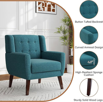 Accent Chairs Set of 2, Modern Fabric Armchairs for Living Room, Comfy Upholstered Arm Chairs Tufted for Indoor Bedroom Office Room (Light Blue)