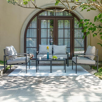 Sundale Outdoor 2 Pieces Metal Outdoor Furniture Set, Patio Loveseat with 6 Inch Cushions and Coffee Table, All- Weather Patio Sofa for Garden, Backyard, Porch or Balcony, Light Grey