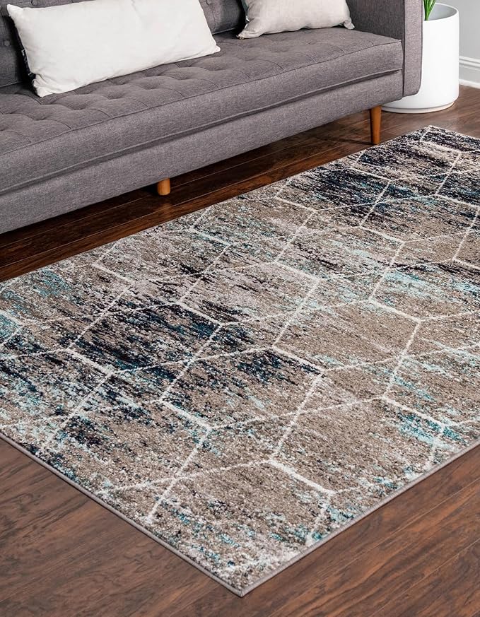 Unique Loom Trellis Frieze Collection Area Rug - Geometric (10' x 14', Blue Multi/ Ivory)