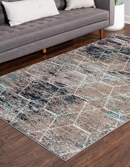 Unique Loom Trellis Frieze Collection Area Rug - Geometric (10' x 14', Blue Multi/ Ivory)