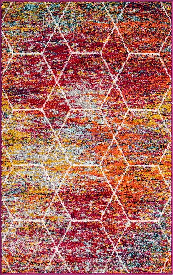 Unique Loom Trellis Frieze Collection Area Rug - Geometric (3' 3" x 5' 3", Multi/ Ivory)