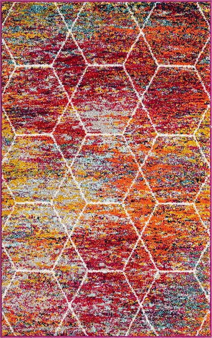 Unique Loom Trellis Frieze Collection Area Rug - Geometric (3' 3" x 5' 3", Multi/ Ivory)