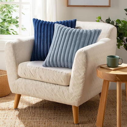 Pallene Faux Fur Plush Throw Pillow Covers 20x20 Set of 2, Luxury Soft Fluffy Striped Decorative Pillow Covers for Sofa, Couch, Living Room, Blue Grey