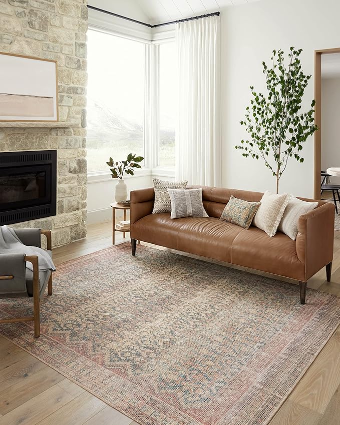 Loloi Angela Rose Aubrey Collection AUB-03 Ocean/Spice 5'-0" x 5'-0", .19" Pile Height, Round Area Rug
