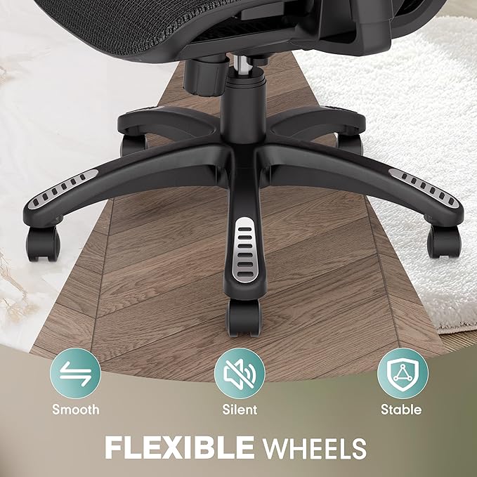ELABEST T23 Ergonomic Office Chair with 2D Lumbar Support & 3D Headrest, High Back Mesh Swivel Chair with Adjustable 3D Armrests, Breathable Computer Desk Chair for Long Hour Sitting (Graphite Black)