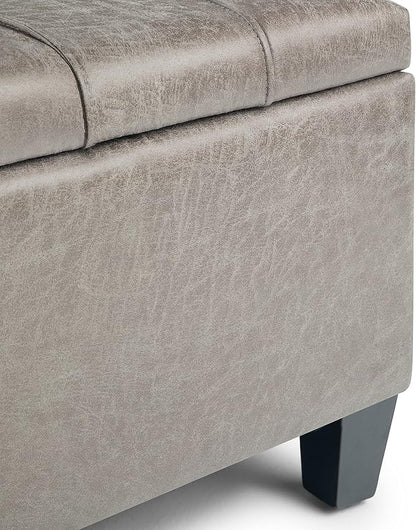 SIMPLIHOME Harrison 36 inch Wide Transitional Square Coffee Table Storage Ottoman in Distressed Grey Taupe Vegan Faux Leather, Assembled, For the Living Room and Bedroom