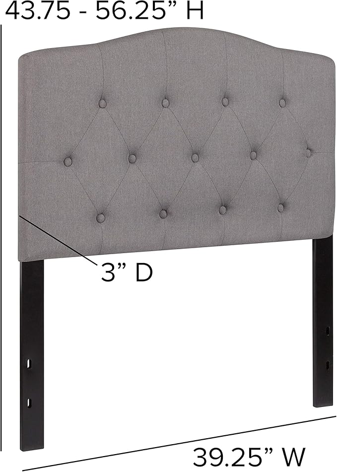 BizChair Arched Button Tufted Twin Size Headboard in Light Gray Fabric