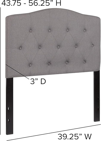 EMMA + OLIVER Arched Button Tufted Twin Size Headboard in Light Gray Fabric