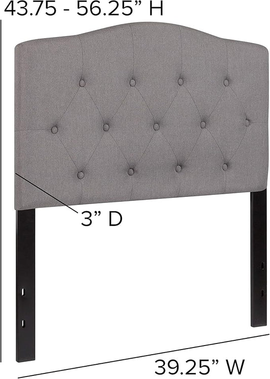 EMMA + OLIVER Arched Button Tufted Twin Size Headboard in Light Gray Fabric