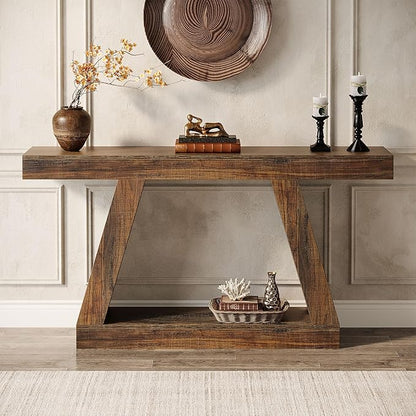 Tribesigns Farmhouse Console Table, 55-Inch Rustic Sofa Table with Storage, Industrial Wooden Entryway Table for Hallway, Living Room, Dark Brown