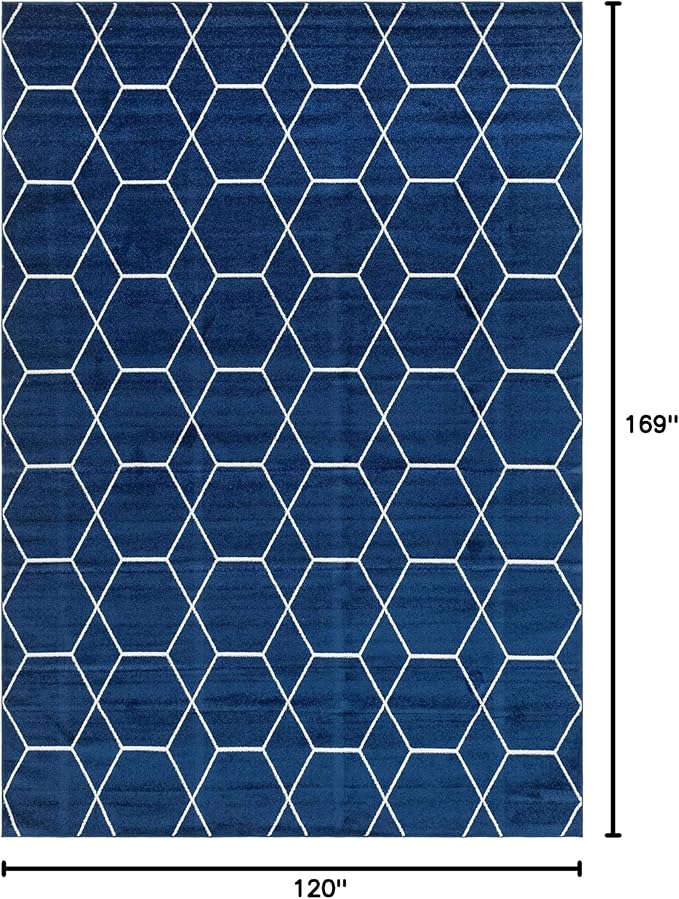 Unique Loom Trellis Frieze Collection Area Rug - Geometric (10' x 14' 1" Rectangle Navy Blue/Ivory)