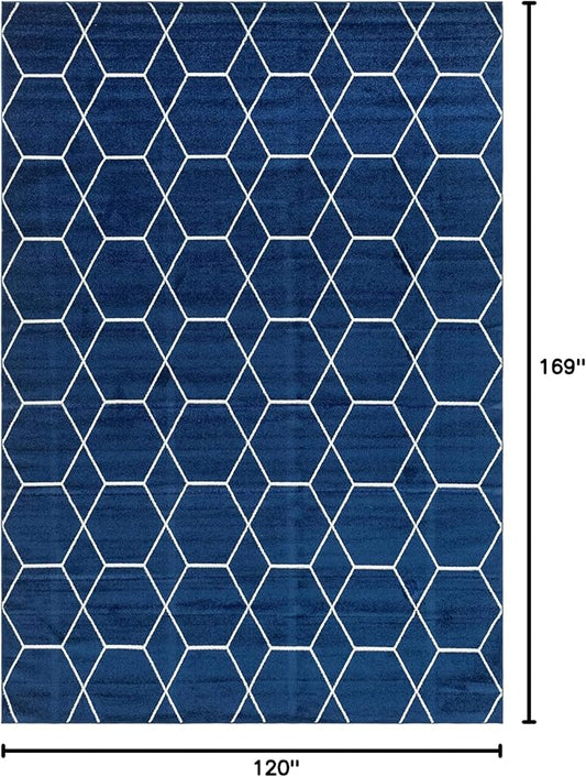 Unique Loom Trellis Frieze Collection Area Rug - Geometric (10' x 14' 1" Rectangle Navy Blue/Ivory)
