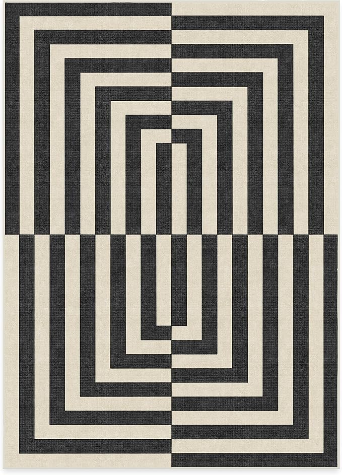 RUGGABLE x Jonathan Adler Machine Washable Modern Area Rug – Op Art Charcoal 5x7, Stain-Resistant, Non-Slip – Medium Rugs for Living Room, Bedroom, Hallway, Entryway & Office–with Standard Pad