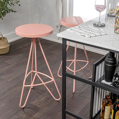 JONATHAN Y BSL1002C Trinity 30" Modern Industiral Iron Tripod Backless Bar Stool for Home, Kitchen, Dining Room, Workspaces, Cafes and Resturants, Pink Frame