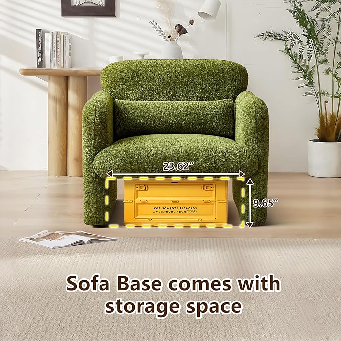 33.9'' Upgrade Lambswool Fabric Accent Chair with Arms, Modern Single Sofa Chair Armchair Upholstered Comfy Reading Arm Chair for Bedroom, Living Room
