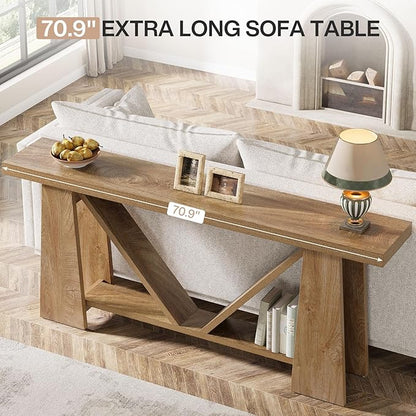 Tribesigns 70.9-Inch Extra Long Console Table, Farmhouse Entryway Table with Storage, Narrow Wooden Couch Table Behind Sofa for Living Room, Entrance, Hallway