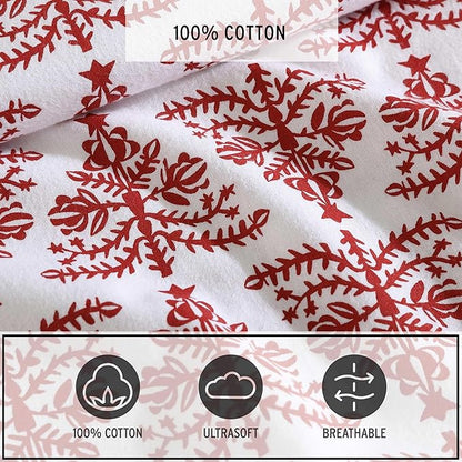 Eddie Bauer - Flannel Sheets Queen Size, Anti-Pilling & Wrinkle Resistant Cotton, Touchably Soft for All-Season Comfort - Bed Sheets with Matching Pillowcases & Fitted Sheet (Jolly Trees Red)
