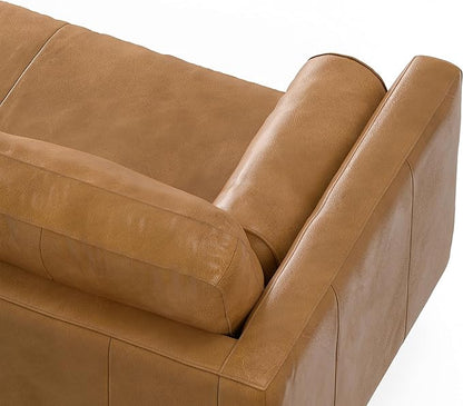 SIMPLIHOME Morrison 89-inch Wide Sofa in Sienna Top Grain Genuine Leather, Mid-Century Modern Design Couch for Living Room, Single Bench Cushion, 2 Back Cushions, 2 Bolster Pillows