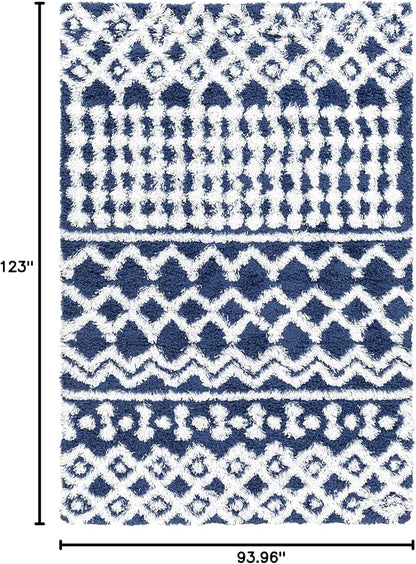 Livabliss Hapsburg Moroccan Shag Area Rug,7'10" x 10'3",Navy/White