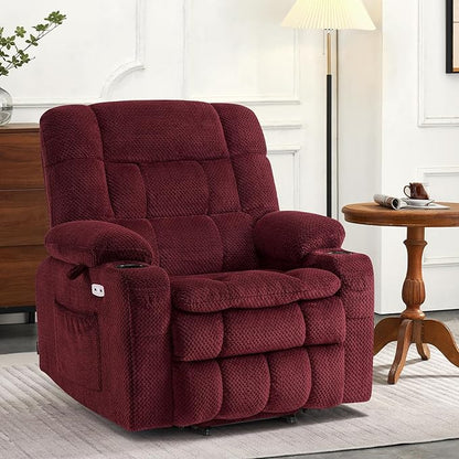 MCombo Dual Motor Power Lift Recliner Chair for Elderly, Lay Flat Lift Chair with Heat and Massage, Petite Wide Lift Chair, Cup Holders, USB A&C Ports, Fabric R7894 (Small-Wide, Burgundy)