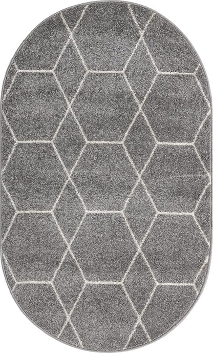 Unique Loom Trellis Frieze Collection Area Rug - Geometric (3' x 5' Oval, Light Gray/ Ivory)
