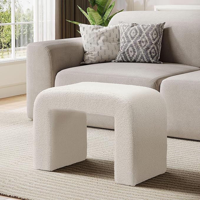 Tribesigns White Vanity Stool, Modern Ottoman Foot Rest for Couch, Large Foot Stool Ottoman, Extra Seating for Living Room, Shoe Bench for Entryway, Arched Makeup Chair for Vanity, 2 Packs