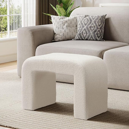 Tribesigns White Vanity Stool, Modern Ottoman Foot Rest for Couch, Large Foot Stool Ottoman, Extra Seating for Living Room, Shoe Bench for Entryway, Arched Makeup Chair for Vanity, 2 Packs