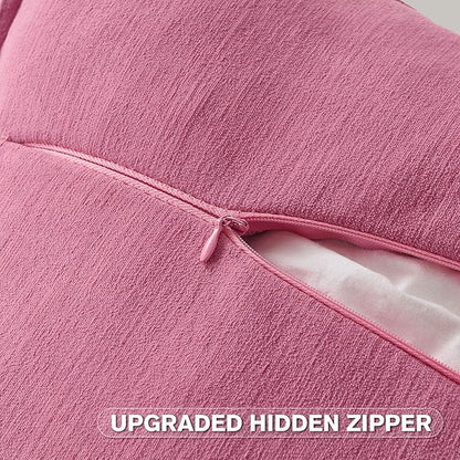 FUTEI Hot Pink Chenille Throw Pillow Covers 16x16 Inch Set of 2,Edges Double-Stitched Cushion Cases,Modern Home Decor for Couch Living Room