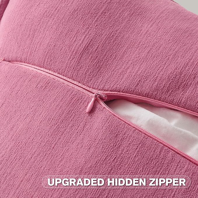 FUTEI Hot Pink Chenille Throw Pillow Covers 12x20 Inch Set of 2,Edges Double-Stitched Lumbar Pillow Cases,Modern Home Decor for Couch Living Room