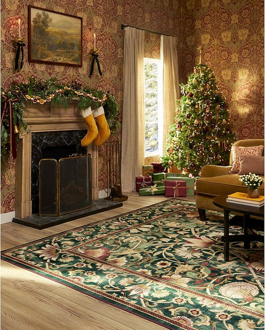 RUGGABLE x Morris & Co Machine Washable Area Rug – Lodden Soft Evergreen & Gold 9x12, Stain-Resistant, Non-Slip – Large Rugs for Living Room, Bedroom, Hallway, Entryway & Office–with Cushioned Pad