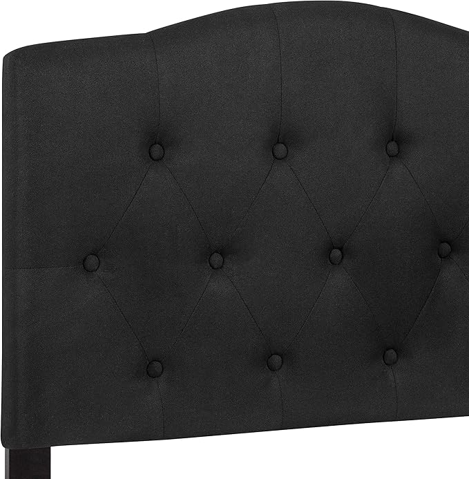 EMMA + OLIVER Twin Size Tufted Upholstered Headboard with Adjustable Metal Bed Rail Slots, Modern Fabric Upholstered Twin Headboard, Black