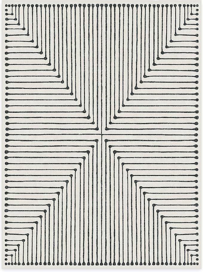 RUGGABLE x Jonathan Adler Machine Washable Modern Area Rug – Inkdrop Black & Ivory 9x12, Stain-Resistant, Non-Slip – Large Rugs for Living Room, Bedroom, Hallway, Entryway & Office–with Cushioned Pad