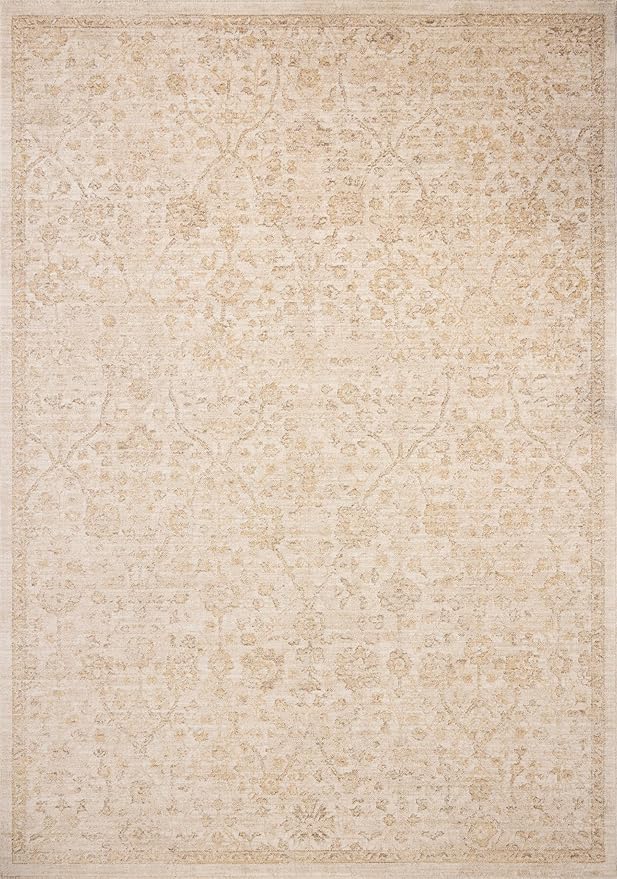 Loloi Chris Loves Julia Palma Collection PLM-01 Ivory/Sand 5'-3" x 7'-6" Fringe Area Rug Vintage Style Boho Living Room Bedroom Carpet
