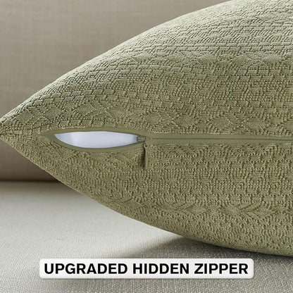 FUTEI Sage Green Chenille Throw Pillow Covers 18x18 Inch Set of 2,Soft Striped & Diamond Textured Cushion Cases,Modern Home Decor for Couch Living Room
