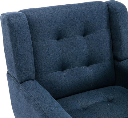 Dolonm Midcentury Modern Accent Chair with Arms, Upholstered Fabric Reading Side Chair Tufted Back Decorative Wingback Chair for Living Room Bedroom (Blue)